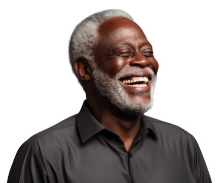 PNG Black senior man laughing adult smile.