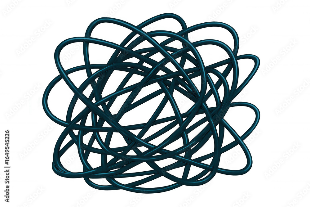Poster blue cable knotting intricately, creating chaotic abstract pattern symbolizing technological complex