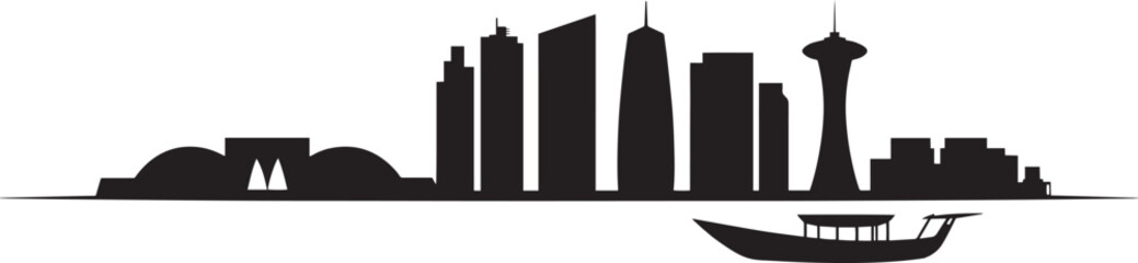 Kuwait City Skyline Silhouette Vector Depicting Urban Landscape and Architecture