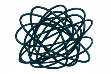 Blue cable knotting intricately, creating chaotic abstract pattern symbolizing technological complexity and interconnected networks