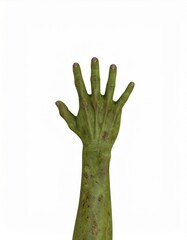 Obraz premium Elevated Alien Hand with Green Textured Skin and Fingers on White Background