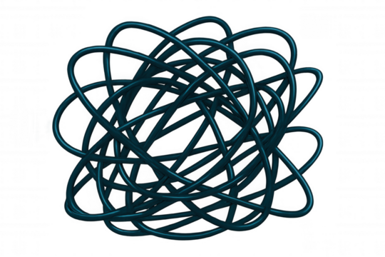 Blue cable knotting intricately, creating chaotic abstract pattern symbolizing technological complexity and interconnected networks