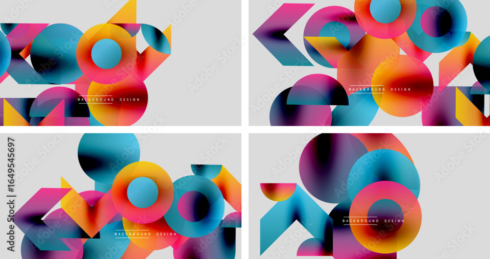 Poster colorful overlapping circles create abstract backgrounds. modern designs feature vibrant gradients, 