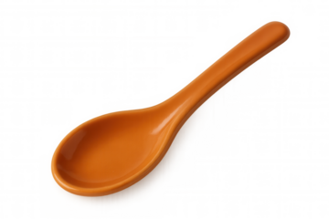 Vibrant orange ceramic spoon positioned on transparent surface, highlighting culinary elegance with clean modern design