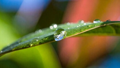 Water droplets clinging to a leaf.