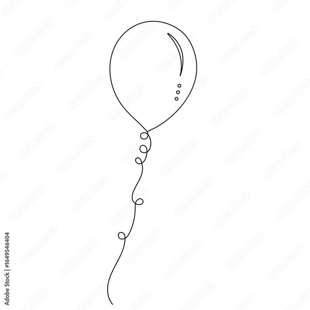 Poster balloon single line art, continuous one line drawing of isolated outline vector icon