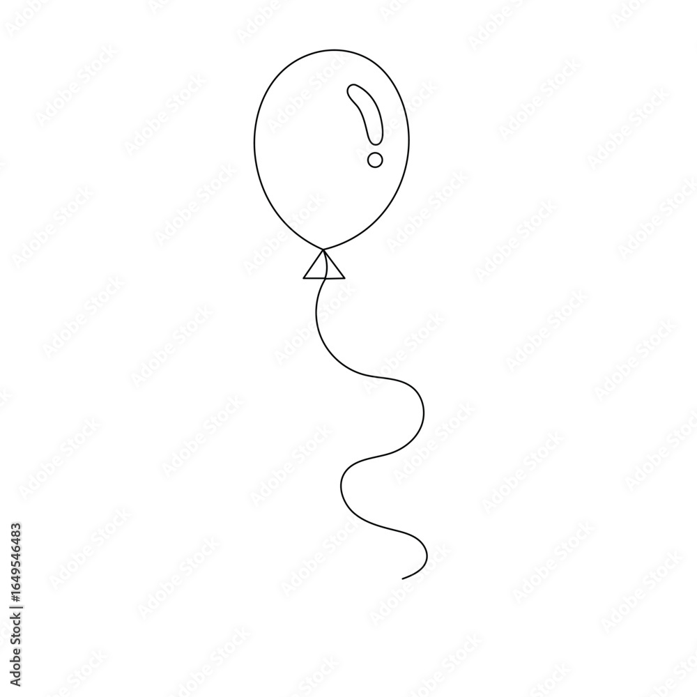 Poster balloon single line art, continuous one line drawing of isolated outline vector icon