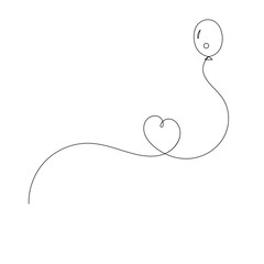 Balloon single line art, continuous one line drawing of Isolated outline vector icon