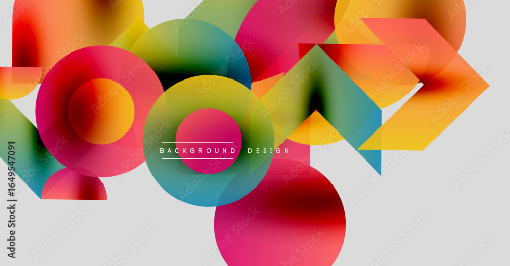 Poster Abstract colorful shapes overlap, creating dynamic visual effect. Gradient hues blend, forming modern design element.