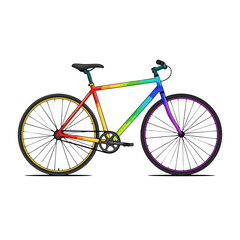 A modern fixed gear or single speed bicycle with a vibrant rainbow colored frame. Vector illustration.