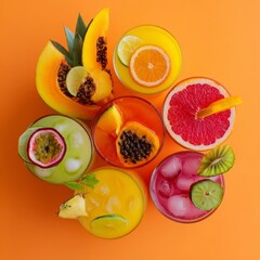 Naklejka premium Vibrant Collection of Tropical Fruit Cocktails on Bright Background