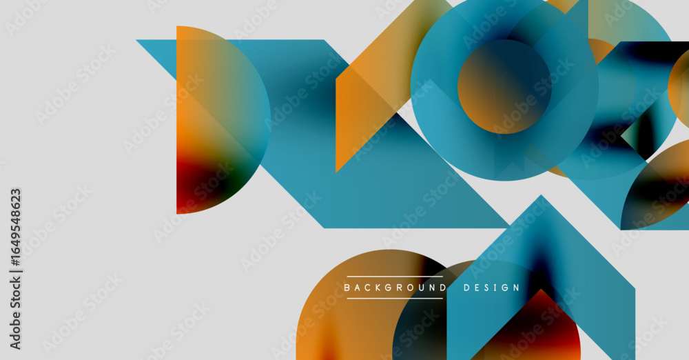 Poster abstract geometric shapes overlap, creating vibrant color blends. modern design utilizes gradients, 