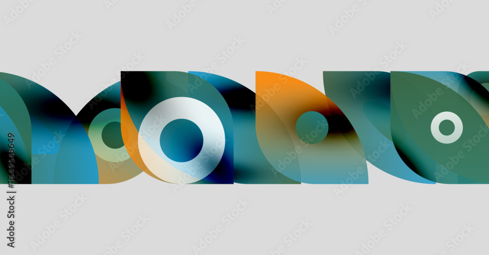 Poster abstract composition featuring overlapping colorful circles, rectangles. modern design with gradient