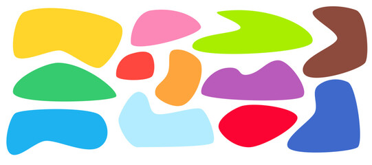 Abstract colorful liquid shapes and wavy organic frames. Set of soft, smooth vector patterns with blots on white background. Modern design for creative projects.