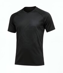 Naklejka premium Black vneck soccer jersey with spiral curved line pattern design athletic football sportswear uniform kit template for team branding