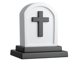 3D Stylized Tombstone with Cross Monument Isolated on Transparent Background PNG