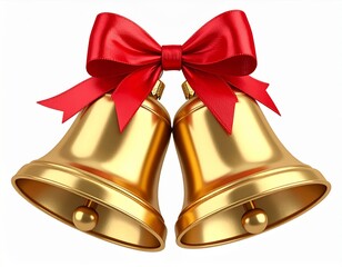 Golden Christmas Bells with Red Bow a Festive Holiday Decoration Ornament