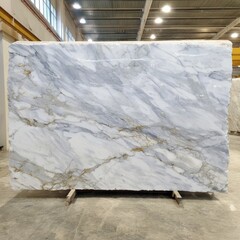Elegant White Marble Slab with Gray Veins and Gold Accents