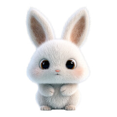 Fototapeta premium Adorable fluffy white bunny with big eyes isolated on transparent background
