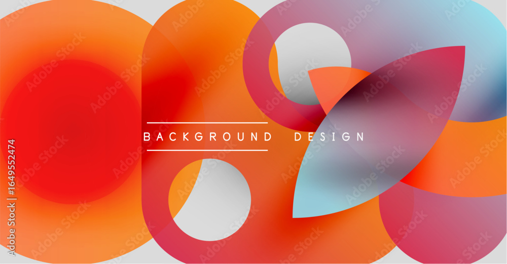 Poster Abstract colorful shapes overlap. Gradient hues blend, creating dynamic visual effect. Text reads background design.