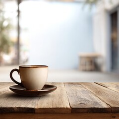 Cozy Coffee Cup on Wooden Table with Soft Background Blur