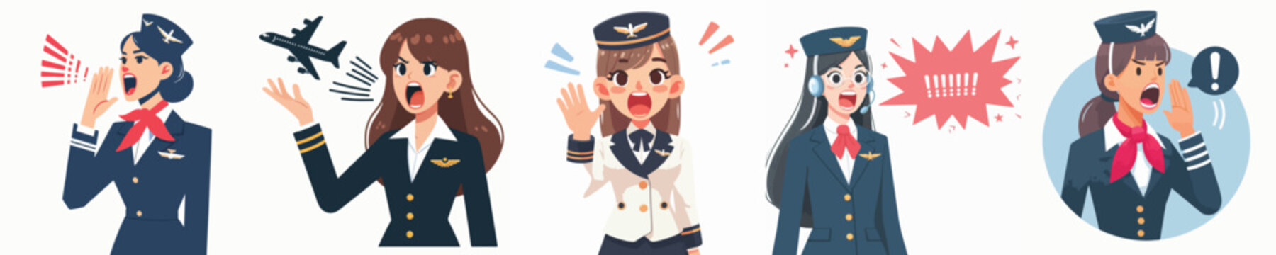 vector character of a flight attendant shouting