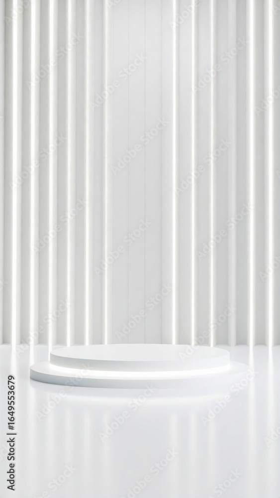 Poster elegant white podium with lighted edges for product display and presentation