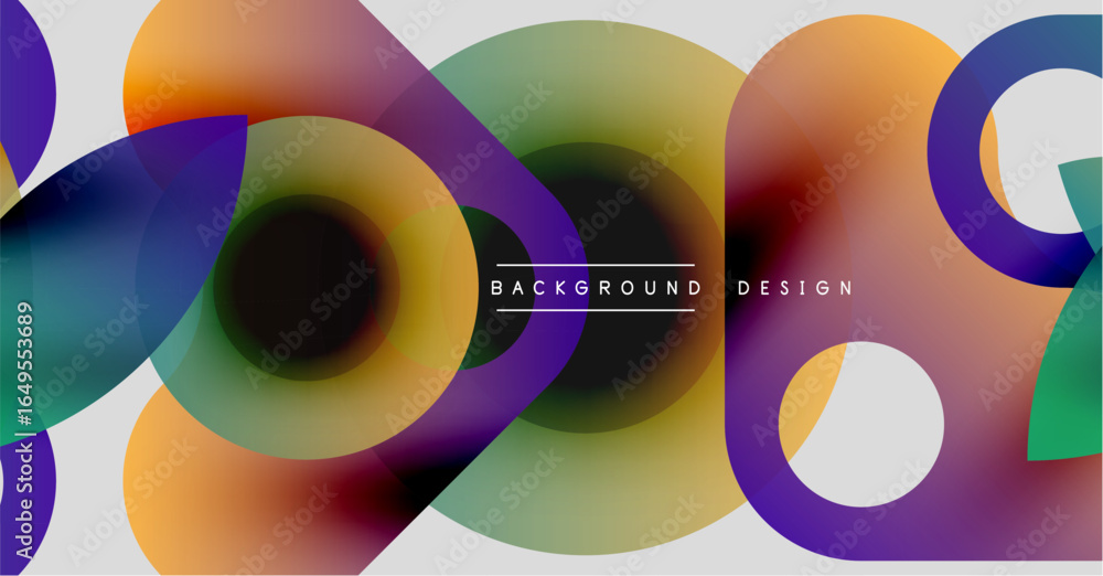 Poster abstract colorful circles overlap. gradient hues create dynamic visual effect. text reads background