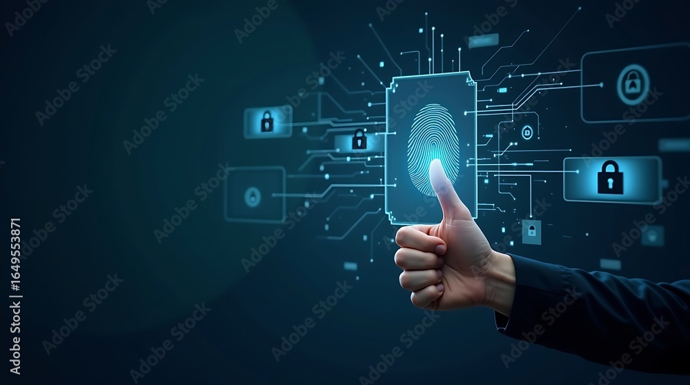 Poster businessman-scanning-fingerprint-with-digital-interface-representing-cybersecurity-biometric-authent