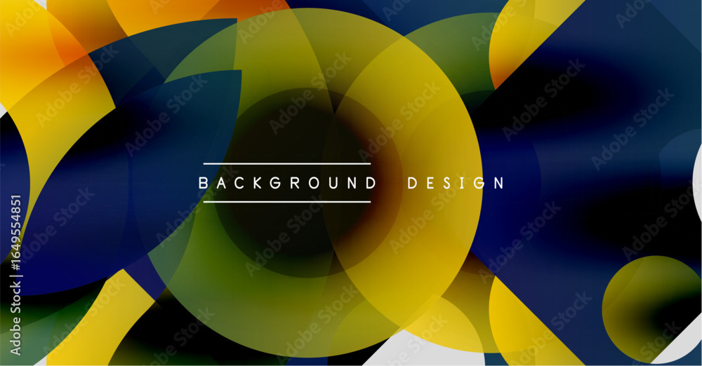 Poster abstract colorful design features overlapping circles, gradients. text reads background design cente