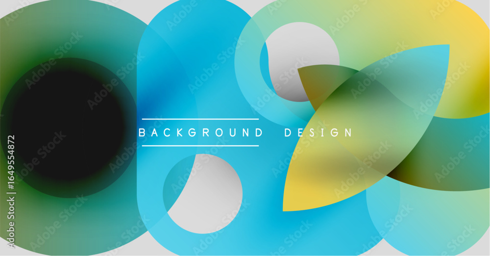 Poster abstract colorful shapes overlap creating dynamic visual effect. gradient hues blend smoothly, moder