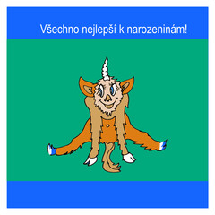 Birthday card in Czech with a unicorn