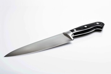 Fototapeta premium Kitchen knife lying on a clean surface with a polished blade and ergonomic handle design for cooking tasks