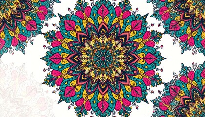 Colorful mandala design on a white background.