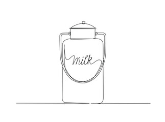 Milk can outline illustration. Continuous line art drawing of milk can from farm. Editable stroke.