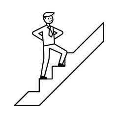 Fototapeta premium Businessman climbing stairs with hands on hips Keywords: businessman, stairs, climbing, career