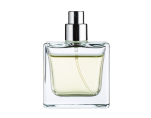 Elegant Clear Glass Perfume Bottle with Silver Cap Isolated on Transparent Background PNG