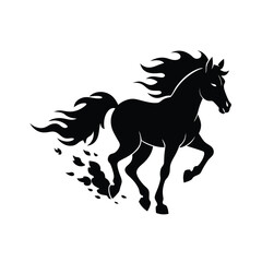 Obraz premium Black silhouette of a galloping horse with fiery mane and tail