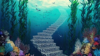 Underwater stairs, kelp forest
