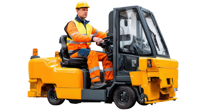 Worker operating a forklift: A focused individual skillfully navigates a forklift, the machinery reflecting the industrial efficiency and dedicated work of the professional. 