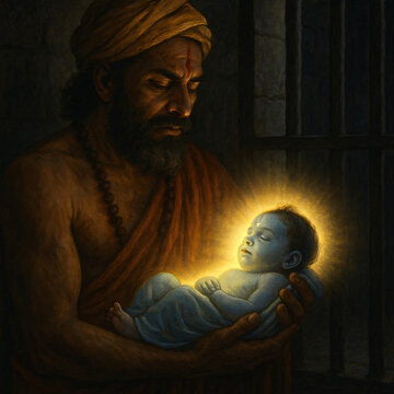 Vasudeva Cradles Newborn Krishna in Prison | Divine Birth Scene from Hindu Mythology