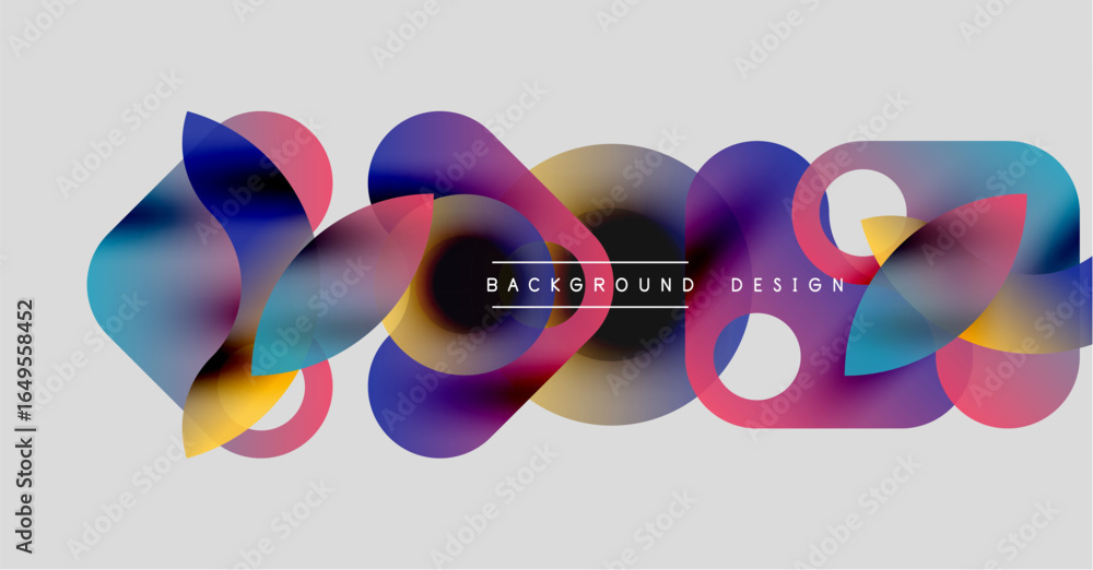 Poster abstract colorful shapes overlap, creating dynamic visual effect. modern design elements suggest flu