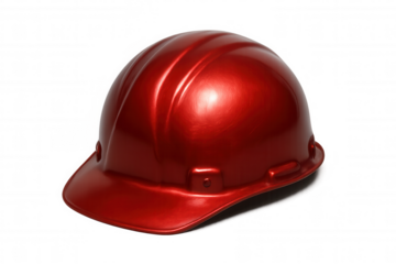 Shiny red hard hat isolated on transparent background, representing workplace safety and protection for construction workers and engineers