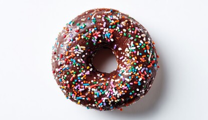 Chocolate donut topped with colorful sprinkles (1)