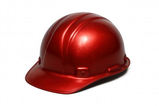 Shiny red hard hat isolated on transparent background, representing workplace safety and protection for construction workers and engineers