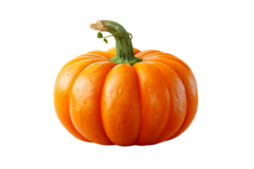 Fresh orange pumpkin, smooth texture, green stem