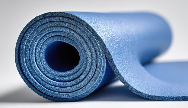 Rolled-up blue exercise mat.  Close-up - Powered by Adobe