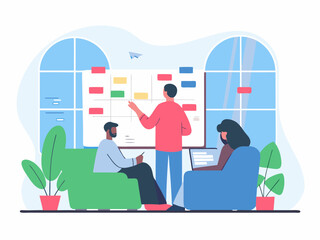 Flat illustration of agile team working on project sprint planning