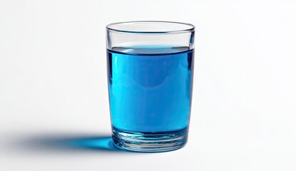A clear glass tumbler filled with vibrant blue liquid