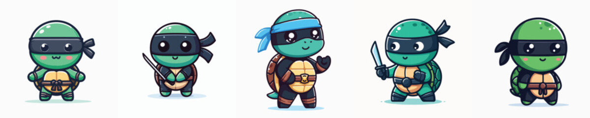 cute vector of turtles in ninja costumes
